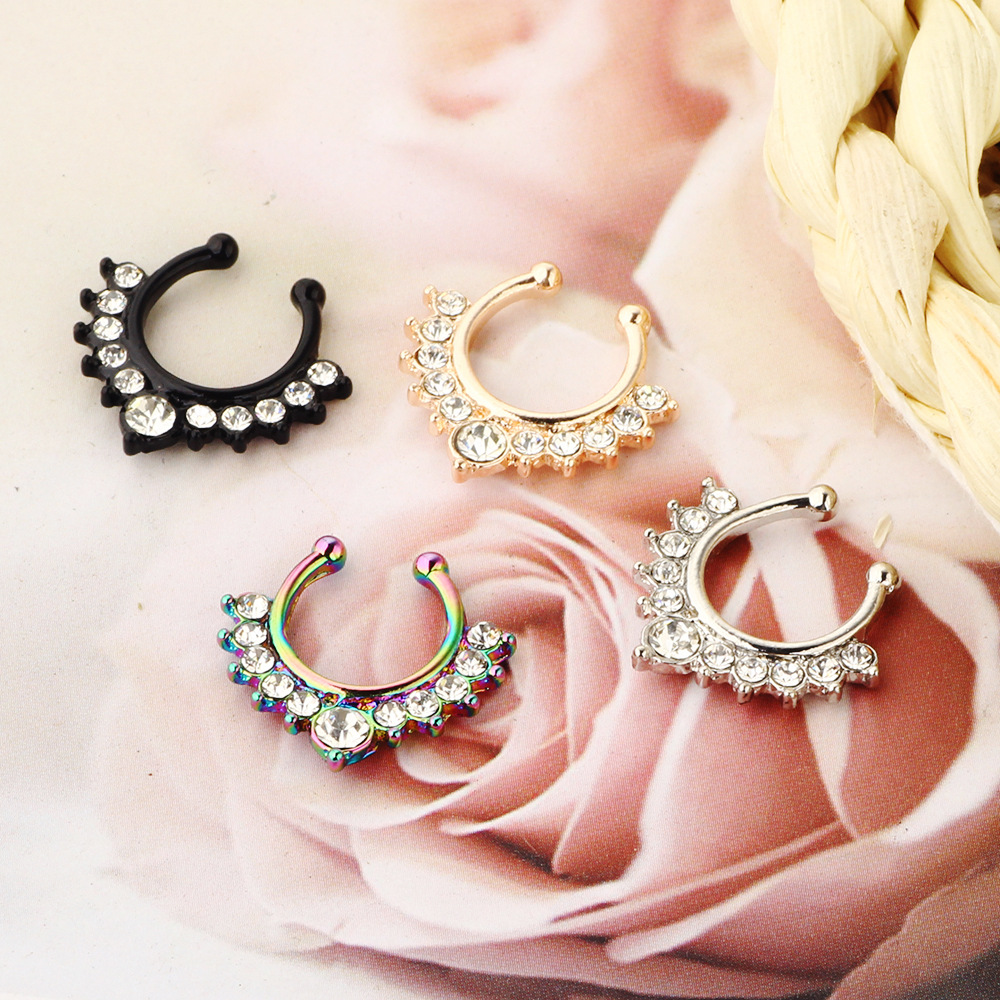 Rose Gold Stainless Steel Fake Nose Ring Geometric Hoop Piercing Jewelry - Image 4