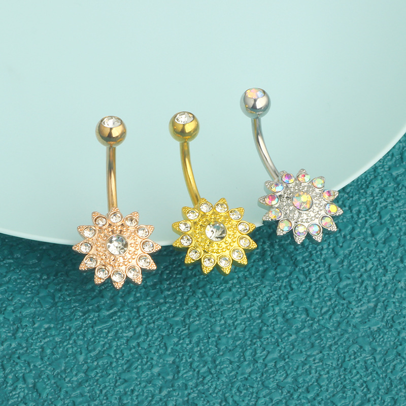 Sunflower CZ Diamond Belly Button Ring 316L Surgical Steel Dangle Belly Ring for Women - Image 5