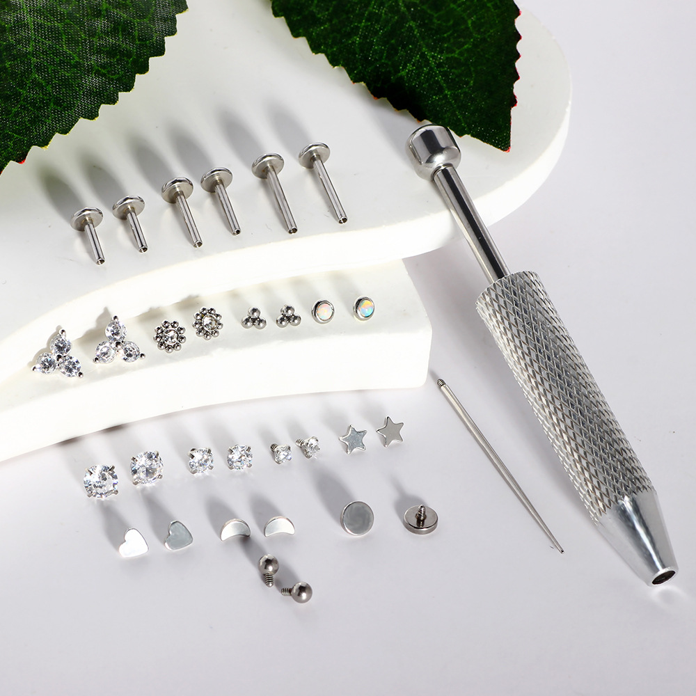 Stainless Steel Nose and Lip Piercing Multi-Piece Set with Replaceable Internal Thread Ends - Image 3