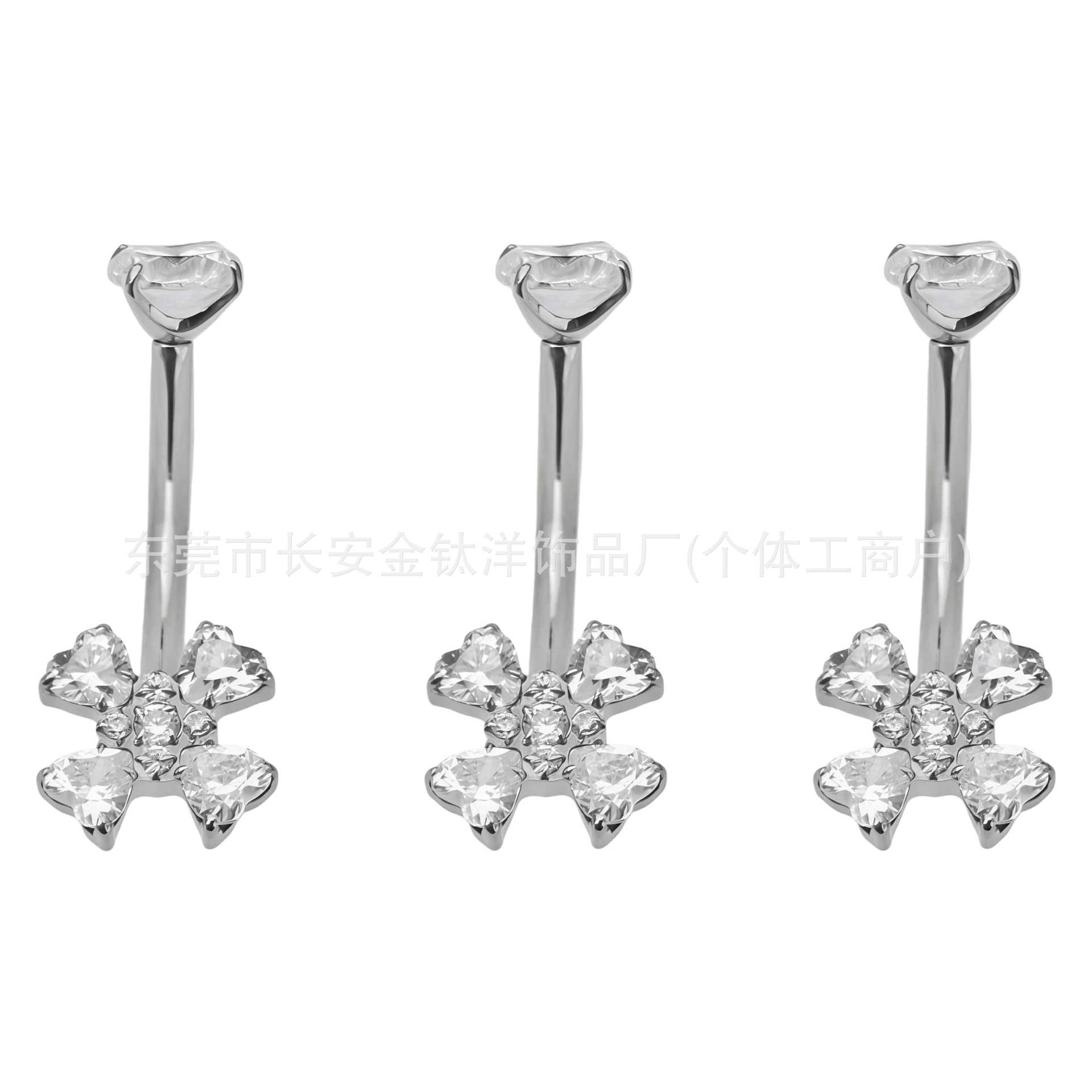 F136 Titanium Internal Thread Four-Leaf Clover Heart-Shaped Navel Ring G23 Titanium Alloy Body Piercing Jewelry - Image 5