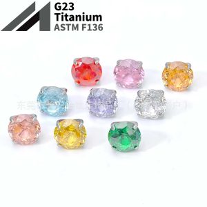 F136 Titanium Round Bottom Inner Tooth Star-Cut Zircon Lip Nail Ear Bone Nail Body Piercing Jewelry