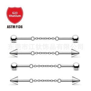 G23 Titanium Ear Bridge Pointed Cone Ball Chain Removable Piercing Jewelry