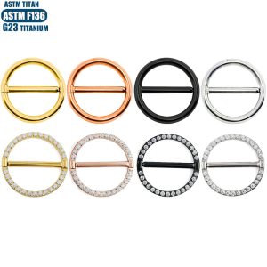 F136 Titanium Alloy Round Nipple Ring with Zircon, Rose Gold, 1.6*14mm, Body Piercing Jewelry for Nipple