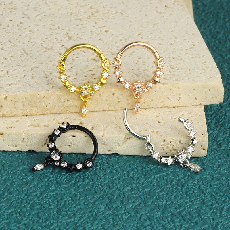 Stainless Steel Star Moon Nose Ring Septum Ring Nose Stud Piercing Jewelry - Image 4