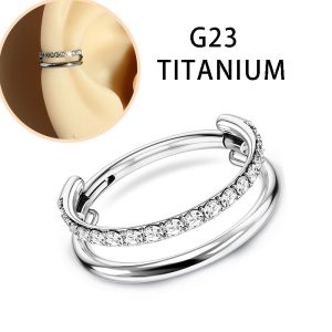 Double-Layer Diamond Nose Ring G23 Titanium Simple Open Hoop for Women and Men