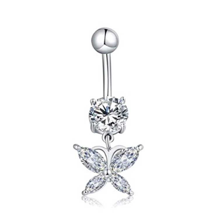 Amazon New Copper Inlaid Zircon Butterfly Navel Ring Stainless Steel Piercing Belly Button Jewelry - Image 4