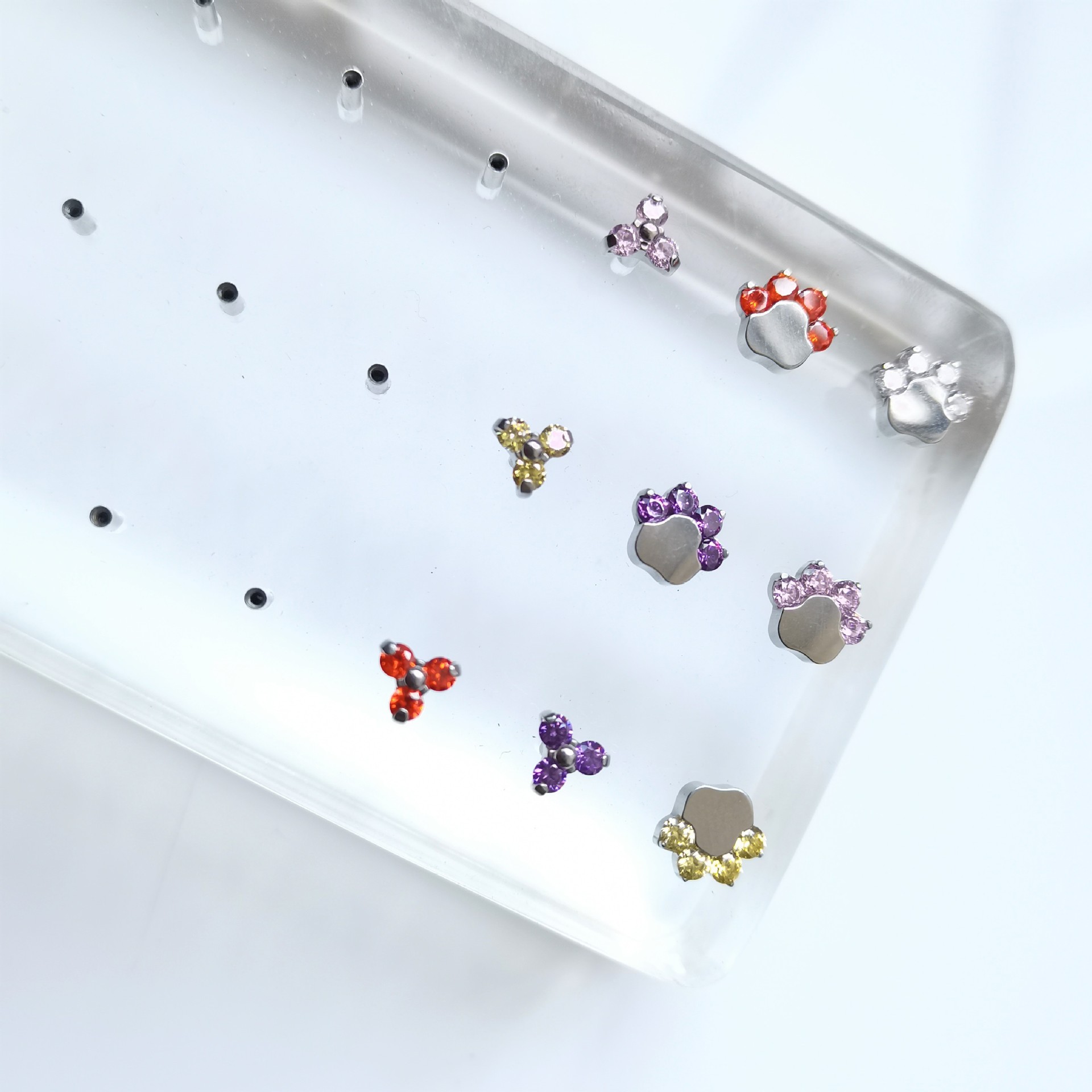 G23 Titanium Eyebrow Nail Triangle Flower Bag with Zircon Curved Rod Ear Bone Nail Lip Nail F136 Titanium Alloy Piercing Jewelry - Image 4