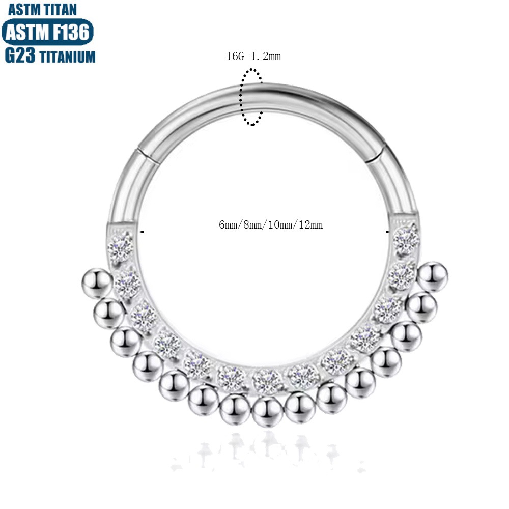 F136 Titanium Nose Ring Hinge Ear Bone Ring Round Outer Welding Bead Cluster Closed Ring Zircon Earrings Seamless Ring - Image 4