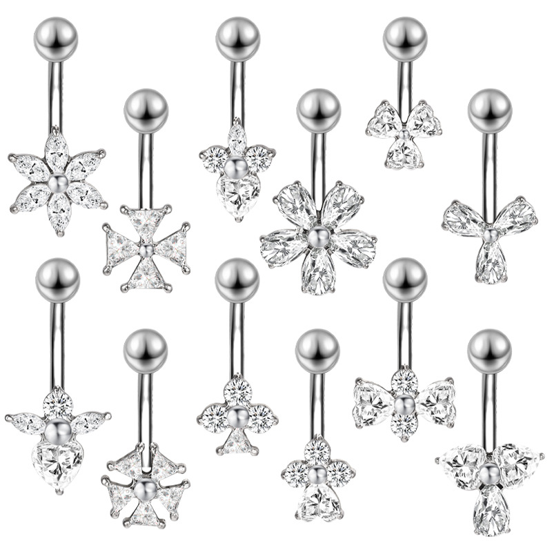 Zesen Stainless Steel 5A Zircon Titanium Steel Diamond Umbilical Ring Body Piercing Jewelry - Image 5
