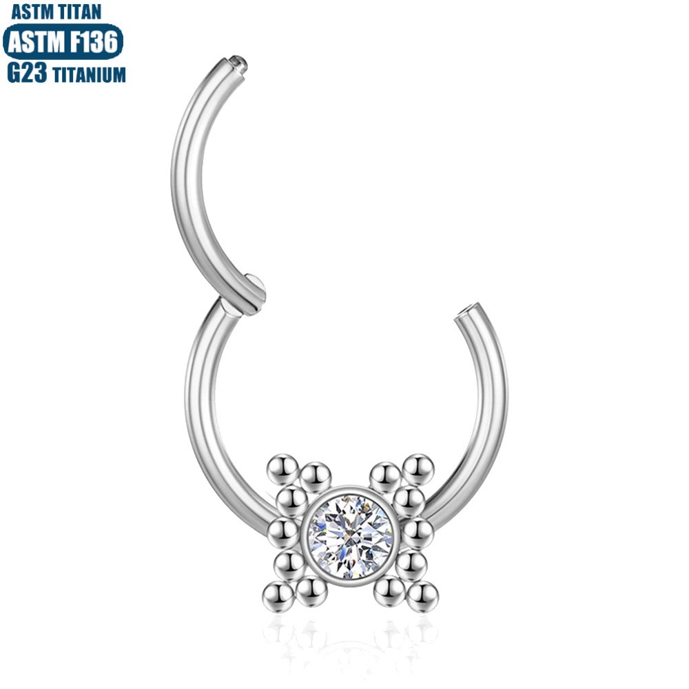 G23 Titanium Perforated Nose Ring Bead Cluster Zircon Earrings Seamless Open Ring Nasal Septum Ring Ear Bone Ring - Image 3