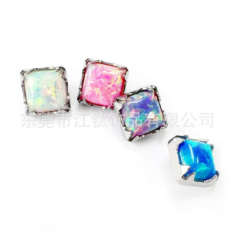 F136 Titanium Earring Square Sugar Opal Lip Nail G23 Titanium Alloy Body Piercing Jewelry Ear Stud - Image 5