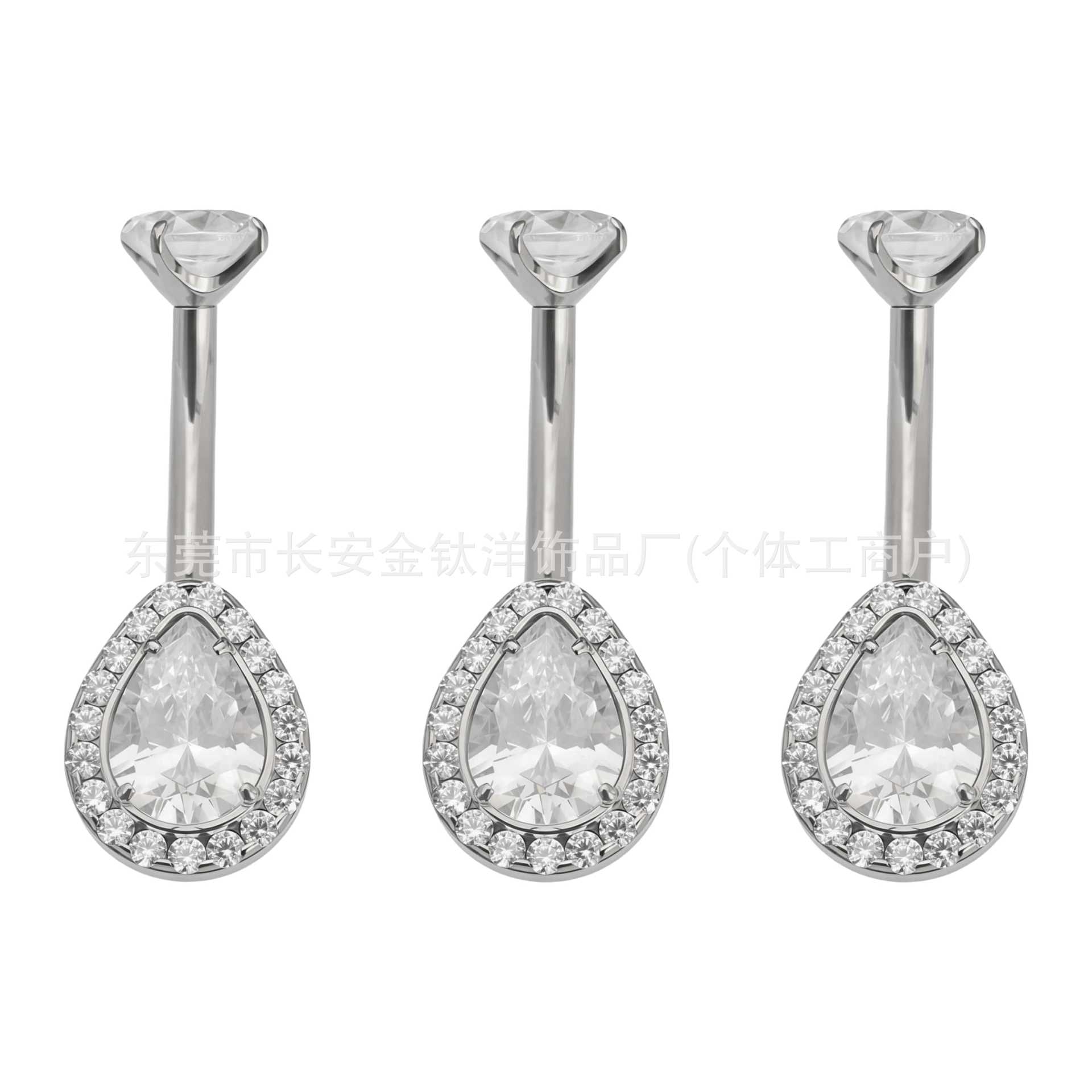F136 Titanium Internal Thread Water Drop Full Diamond Zircon Navel Piercing Ring G23 Titanium Alloy Body Jewelry - Image 5