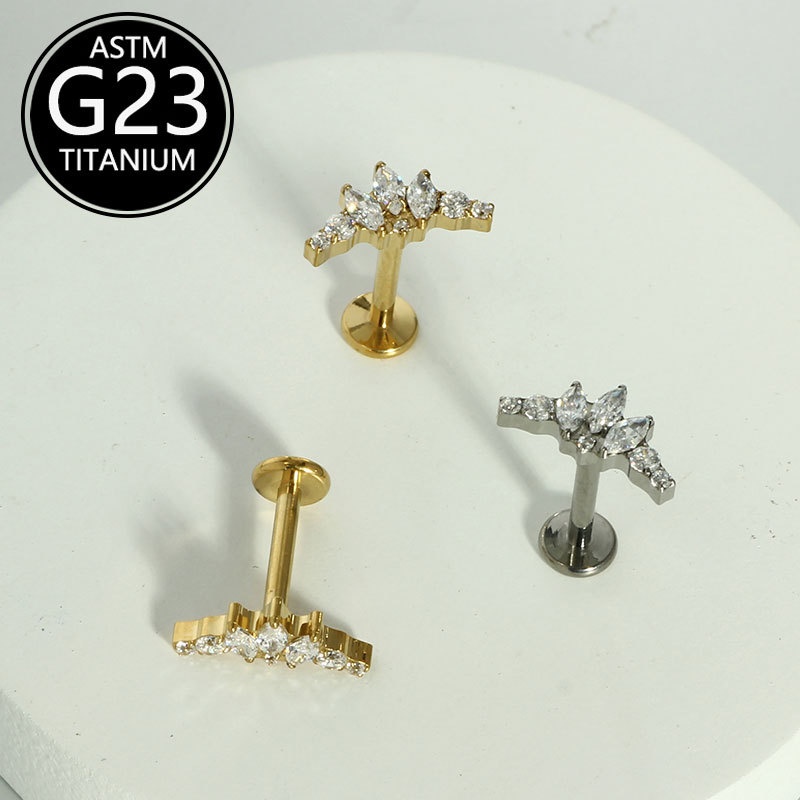 F136 Titanium Zirconia Inner Lip Stud 6-10mm Ear Bone Stud Fashion Versatile Piercing Jewelry - Image 3