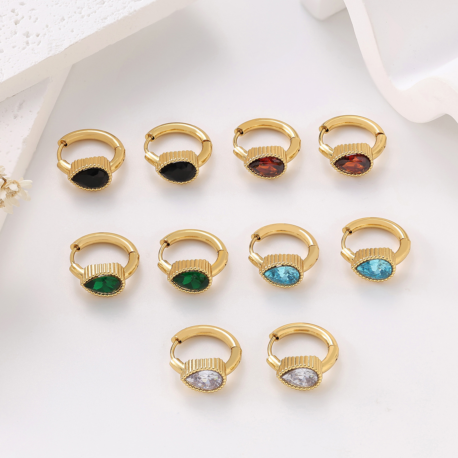 Retro Luxury Geometric Zircon Earrings Stainless Steel 18K Gold Plated Women's Wholesale - Image 3