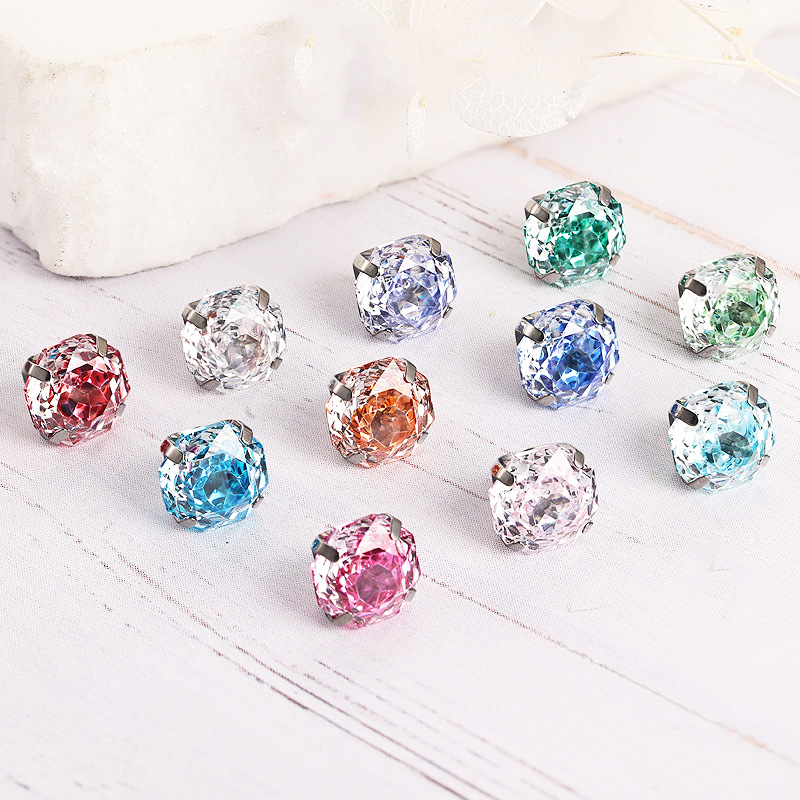 Zesen F136 Titanium Earrings Eight-sided Heart-cut Rose Cut Bowl-holder Round Bottom Earrings G23 Titanium Piercing Jewelry - Image 2