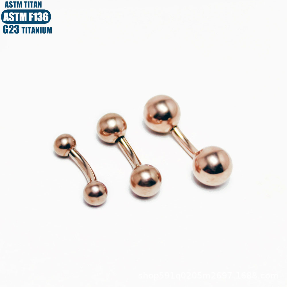 F136 Titanium Alloy 14G Internally Threaded Curved Barbell Eyebrow Ring Rose Gold 5mm Ball Ends Body Piercing Jewelry - Image 2