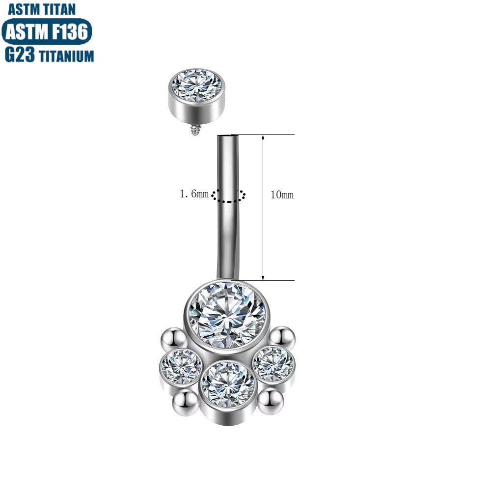 F136 Titanium Alloy Zircon Navel Ring Welding Ball Inner Spiral Sexy Navel Piercing Jewelry Silver 1.6x10mm - Image 4
