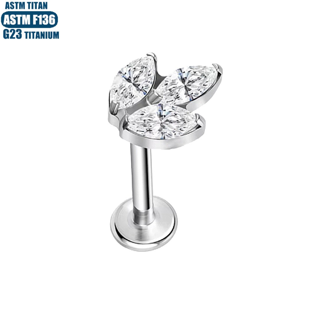F136 Titanium Alloy Leaf Lip Ring with Diamond Inner Tooth Thread - Tragus Earring - Small Ear Stud - Piercing Jewelry - Image 2