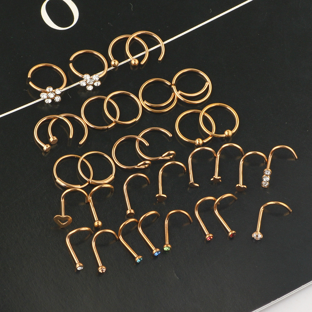 Amazon New Combination Nose Nail Nose Ring Set Stainless Steel Geometric Body Piercing Jewelry - Image 4