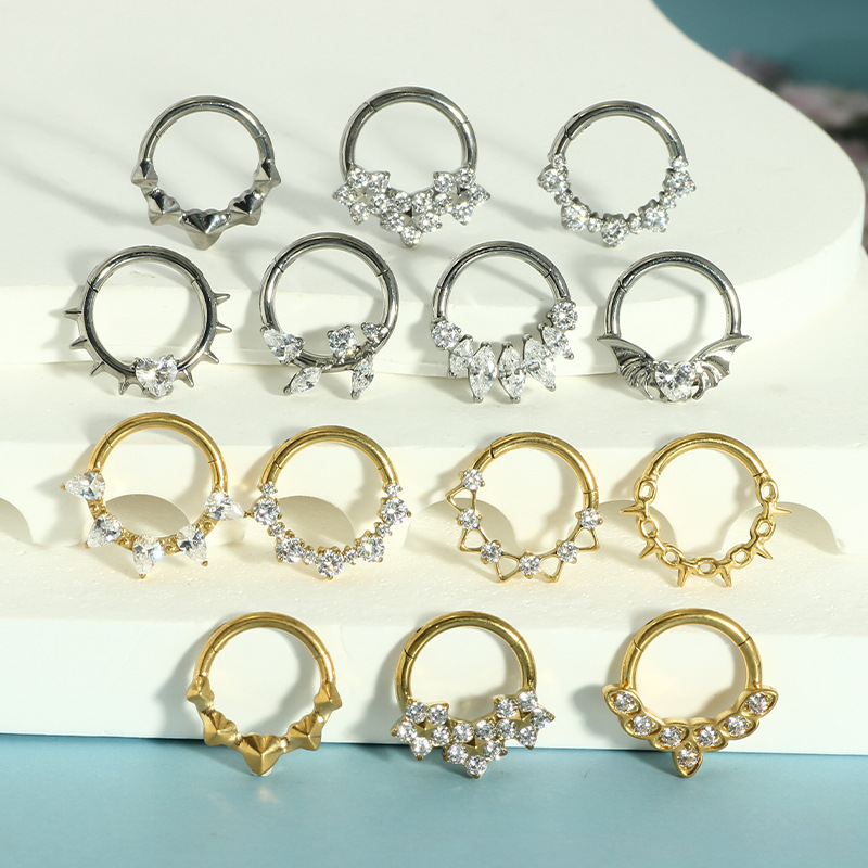 G23 Titanium Oval Zircon Septum Nose Ring Closed Ring Earring Cochlear Piercing Jewelry - Image 2