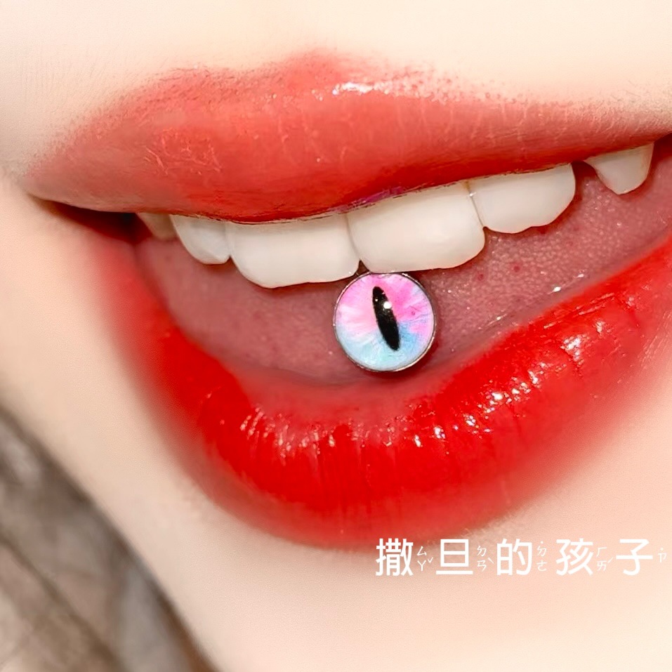 Satan's Child Sweet Cool Eyes Tongue Barbell, 20mm Length 1.6mm Thick, Stainless Steel Tongue Piercing Jewelry - Image 4