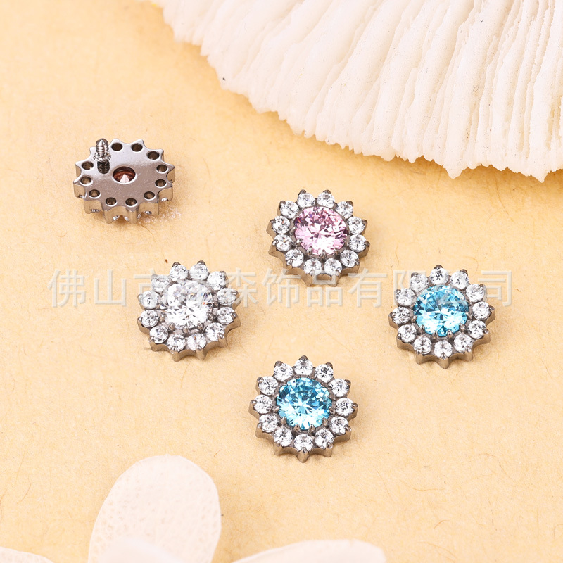 G23 Titanium Sunflower Ear Cartilage Stud 5A Zircon Sparkling High-End Piercing Jewelry Replacement Head - Image 2