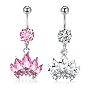Crown Navel Ring Stainless Steel Belly Button Ring Dangle Long Pendant Piercing Jewelry