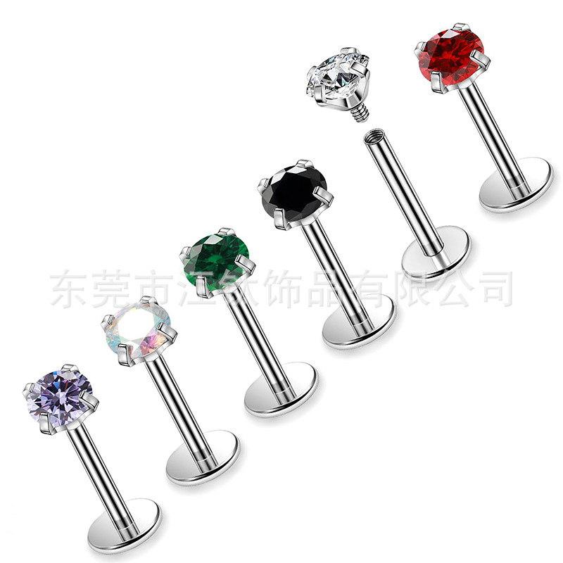 G23 Titanium Alloy Earring Thread 0.8 Wire Diameter Prong Setting Cartilage Ear Stud Body Jewelry - Image 2