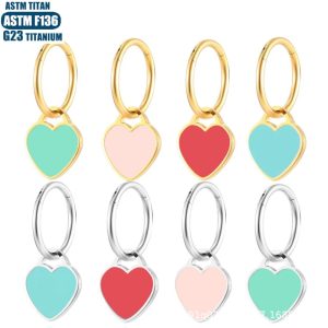 F136 Titanium Alloy Heart-shaped Pendant Earrings Seamless Opening Ring Tragus Cartilage Hoop for Women