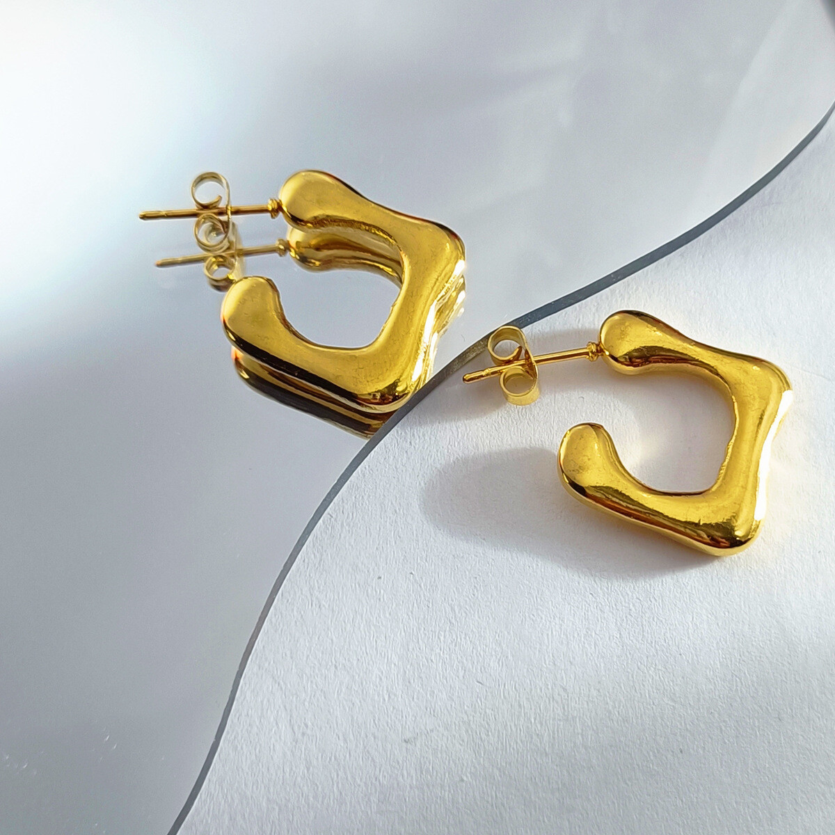 European American Best Selling High End Stainless Steel Versatile U Shape Earrings 18K Real Gold Plating - Image 3