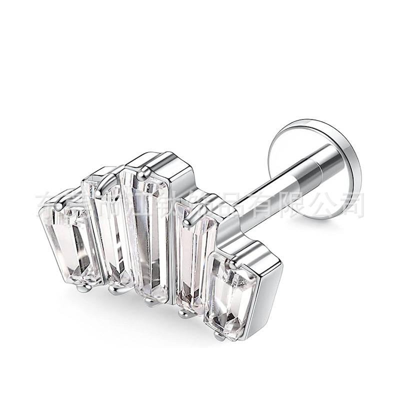 ASTM F136 Titanium Earring Marquise Cut Zircon Cartilage Stud Ear Bone Piercing Jewelry Square Shape 1.2x8mm - Image 5