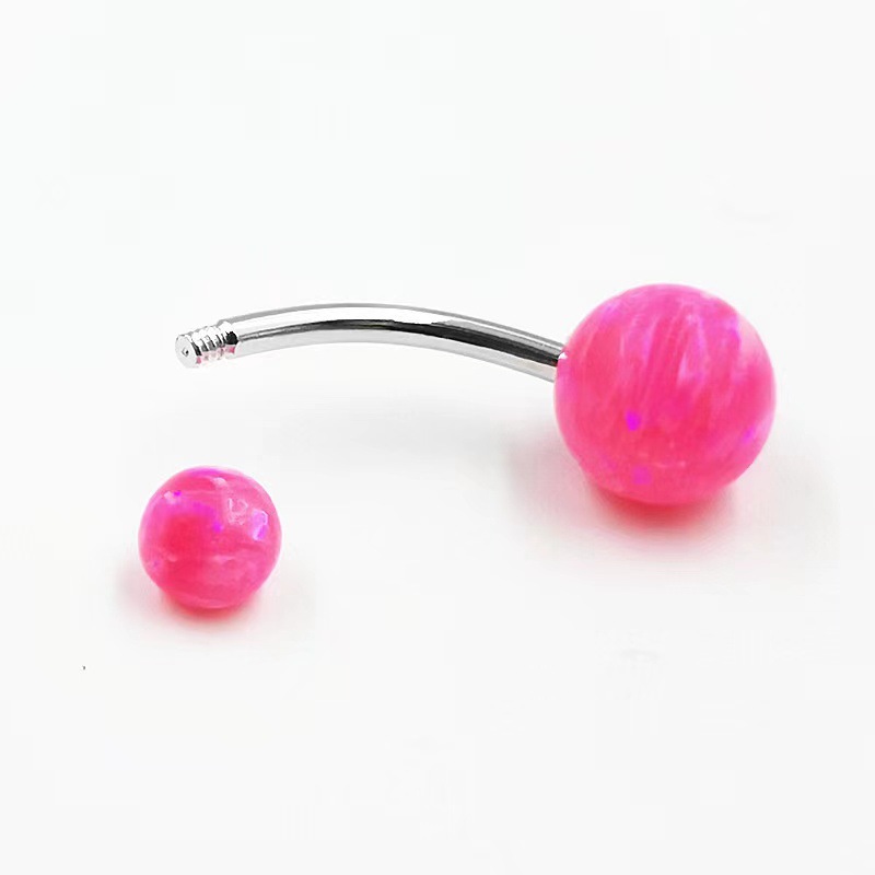 G23 Titanium Curved Barbell Belly Button Ring with Genuine Australian Opal - Image 2