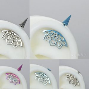Satan's Child F136 Titanium Ear Bone Stud Hollow Lotus Demon Stud Niche Creative Earrings