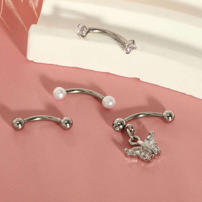 Stainless Steel 4-Piece Eyebrow Nail Angel Wings Heart-Shaped Zircon 16g Eyebrow Cartilage Piercing Jewelry - Image 3