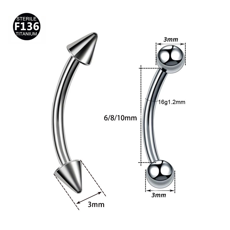 F136 Titanium Alloy Subculture Devil Nail Eyebrow Barbell Cone Spike Dimple Piercing Jewelry - Image 2