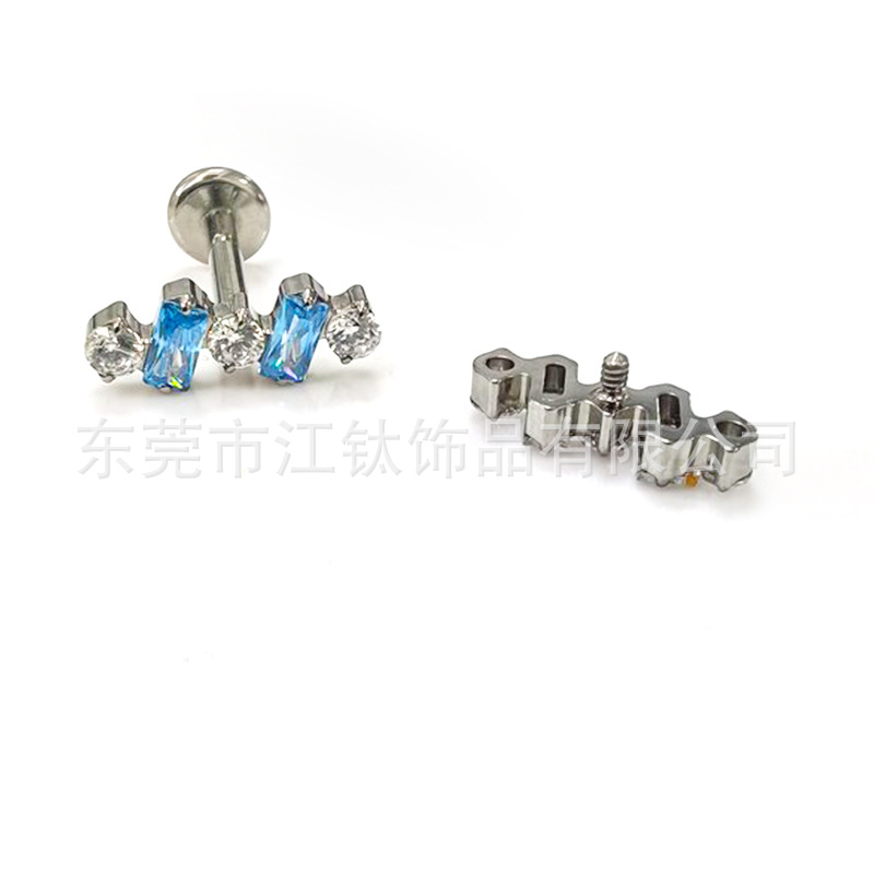 G23 Titanium Labret Stud Lip Earring 1.2x10mm Round Zircon Square Diamond Geometric - Image 3