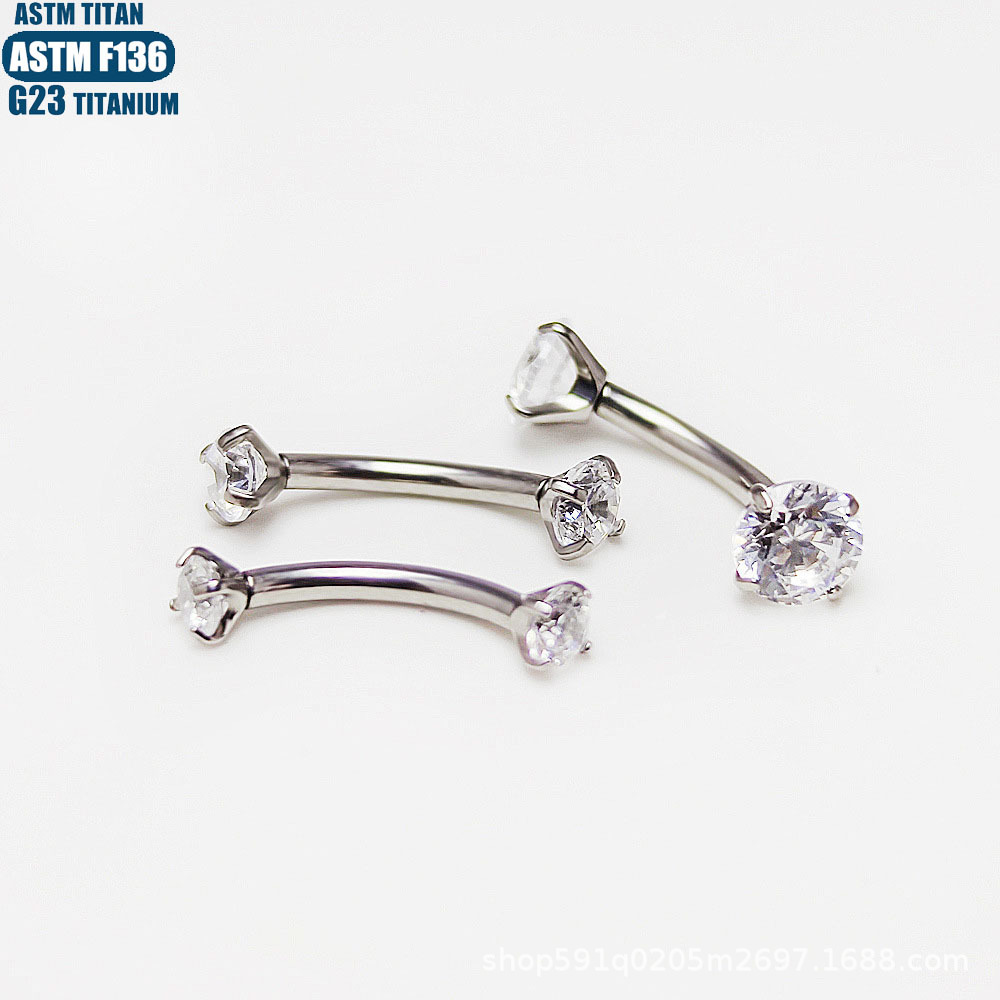 F136 Titanium 16G Curved Barbell Eyebrow Ring with Internal Thread and Zircon Gem - Image 3