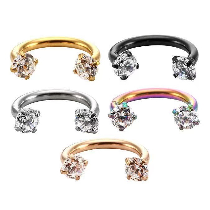 G23 Titanium Alloy Horseshoe Nose Ring with Zircon Double Internal Thread Eyebrow Piercing Jewelry - Image 4