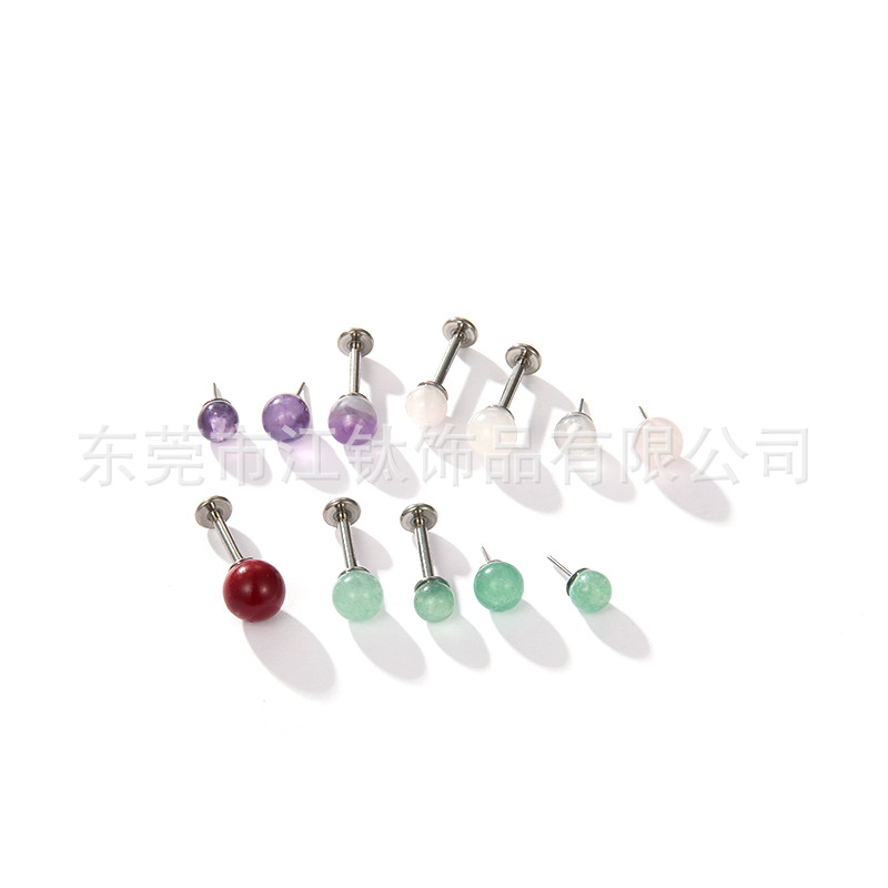 G23 Titanium Alloy Ear Stud with Rose Quartz Ball – 0.8x11x6mm Flat Back Earring, ASTM F136, Polished Geometric Style - Image 5
