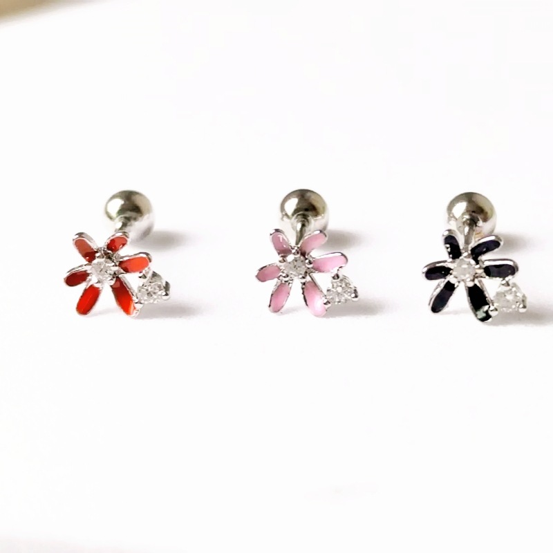 18K Real Gold Spiral Mosquito Ear Bone Stud Colorful Enamel Flower Earrings for Women Fashion Sweet - Image 2