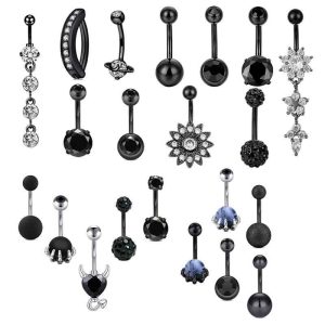 5-Piece Black Amazon Stainless Steel Zircon Diamond-Embedded Dragon Claw Navel Ring Set