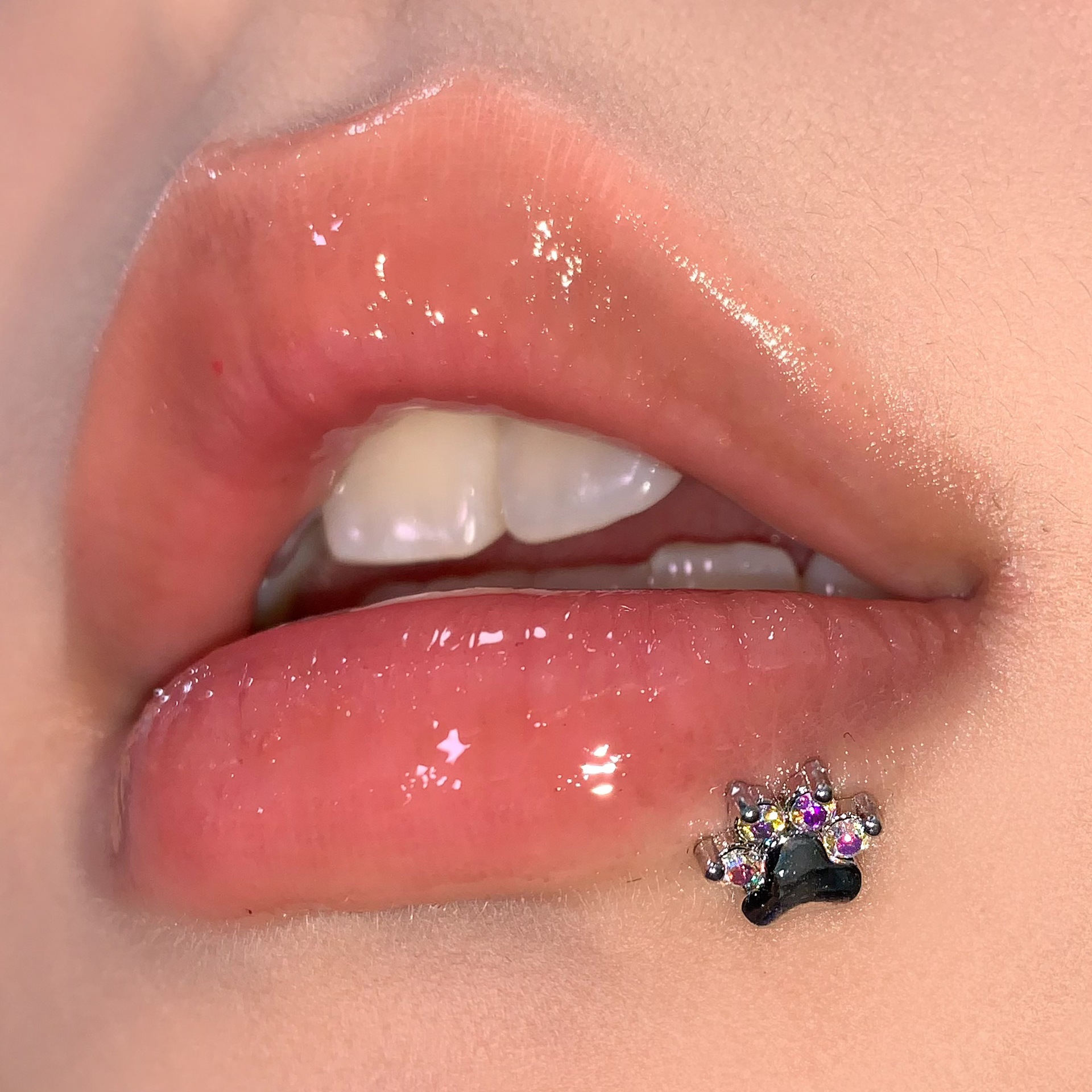 Sparkling Diamond Paw Lip Studs - Cute Dog Cat Bear Paw Internally Threaded Labret, 3 Colors, 316L Surgical Steel Lip Piercing Jewelry - Image 2