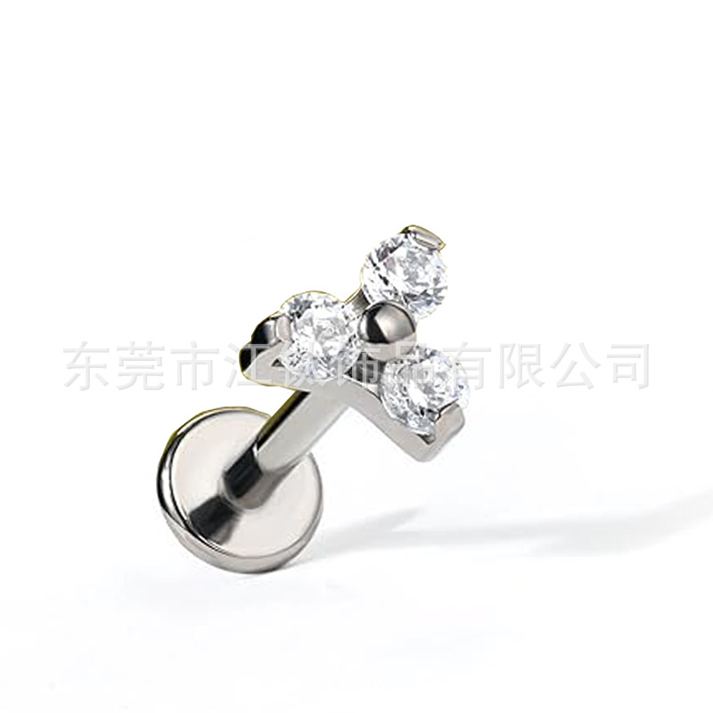 Titanium Ear Stud Triangle Flower Lip Nail with CZ G23 Alloy Piercing Jewelry - Image 5