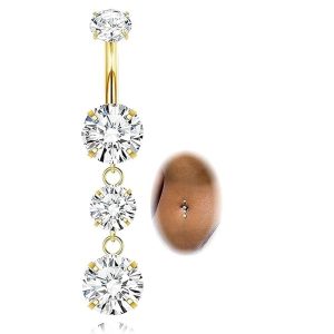 G23 Titanium 14G Navel Ring Inlaid Zircon French Elegant Double Zircon Belly Button Ring Simple Luxury Design