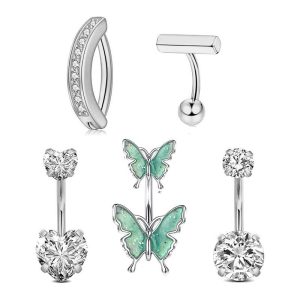 Sexy Simple Copper Zircon Butterfly Navel Ring Body Piercing Belly Button Ring 3 Colors Optional