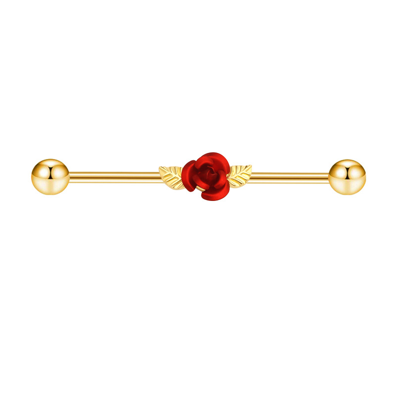 Rose Gold Long Ear Studs Flower Design Cartilage Earring Industrial Barbell Tongue Nail Piercing Jewelry - Image 4