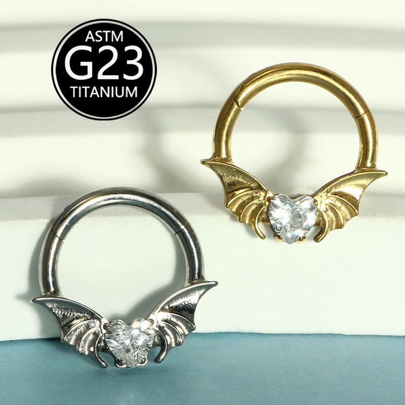 Amazon Hot Fashion Bat Nose Septum Ring Nose Clip G23 Titanium Heart Zircon Ear Bone Nail Jewelry - Image 3
