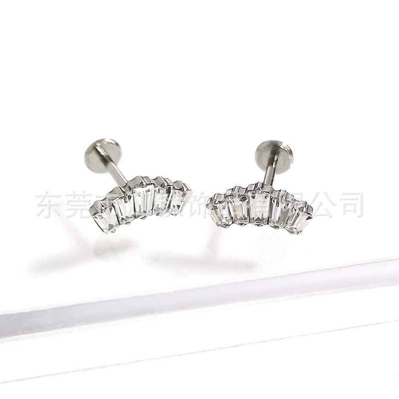 ASTM F136 Titanium Earring Marquise Cut Zircon Cartilage Stud Ear Bone Piercing Jewelry Square Shape 1.2x8mm - Image 2