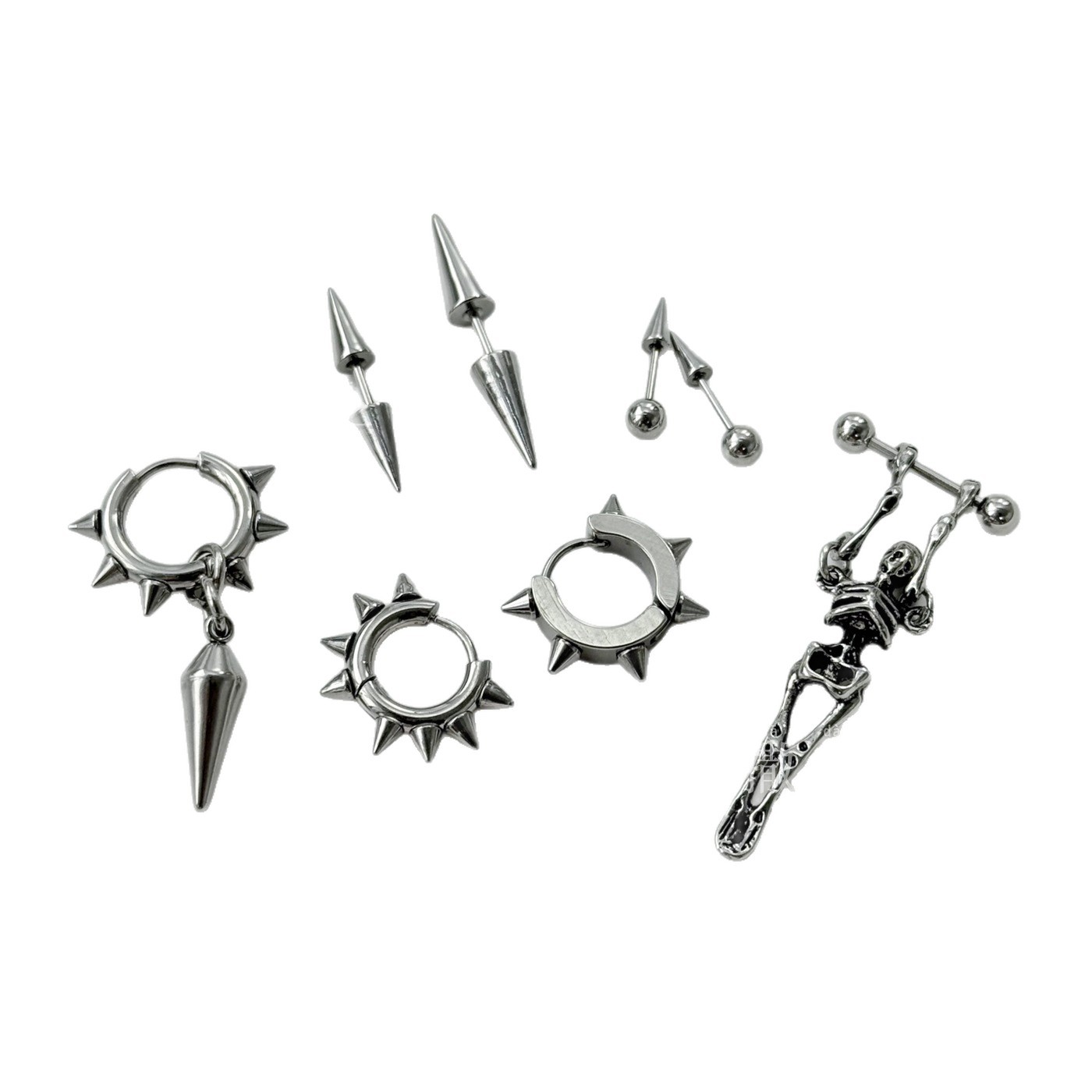 316L Surgical Steel Skull Pendant Ear Stud Cyberpunk Punk Style Earring - Image 5