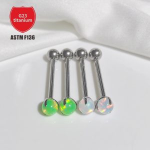 F136 Tongue Nail Aurora Opal Internal Thread Straight Barbell Three Claw Ball G23 Titanium Alloy Piercing Jewelry Jelly Opal Ball